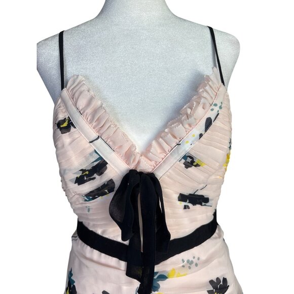 Self-Portrait‎ Dress Size 8 Pink Floral Chiffon Front Tie Midi Wedding Occasion - Picture 3 of 12